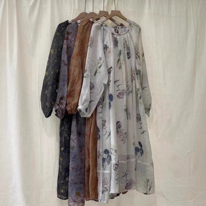 Femme Æterisk Floral Maxi-Kjole med Luftige Ærmer Stilla