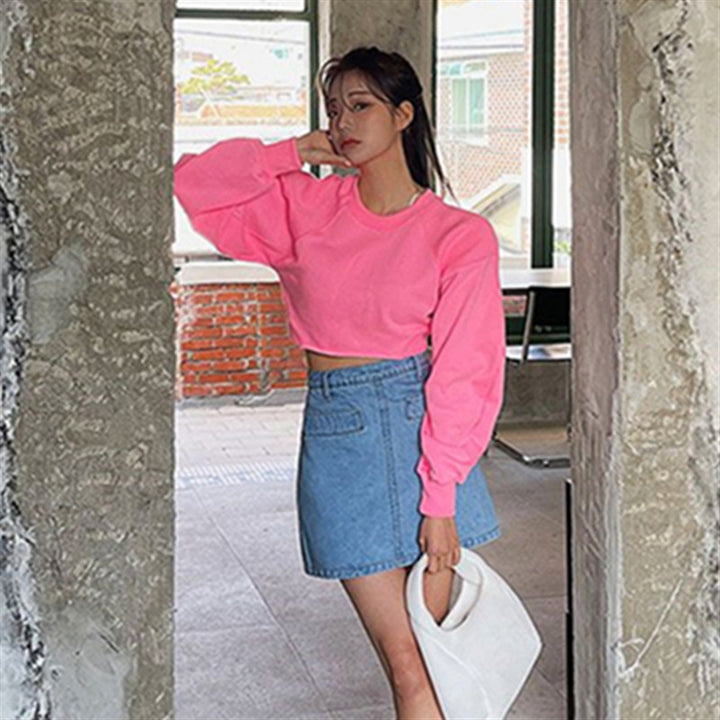 Kvindernes cropped sweatshirt med voluminøse ærmer Stilla 1772505824