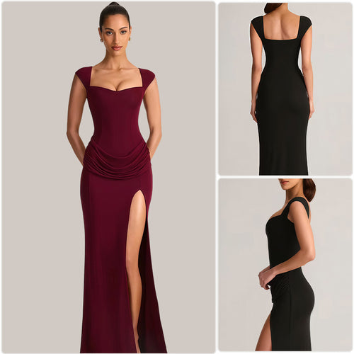 Damer Elegant Maxi Kjole med Dyb V-Hals og Sideslids Skovae