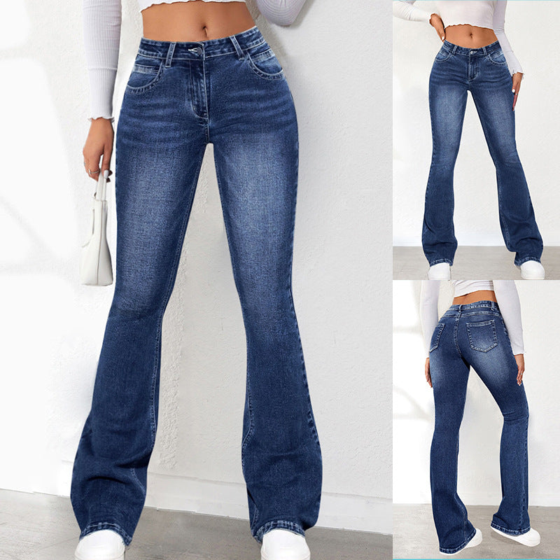 Dame flared jeans med høj talje og elastisk stretch Stilla