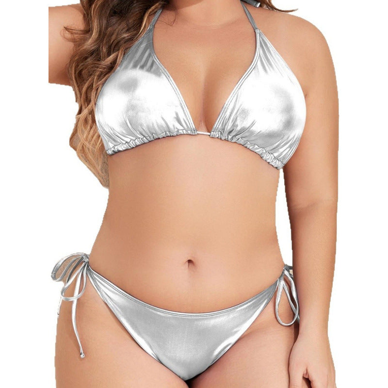 Dame Triangel-Bikini med blankt materiale og justerbare stropper Skovae