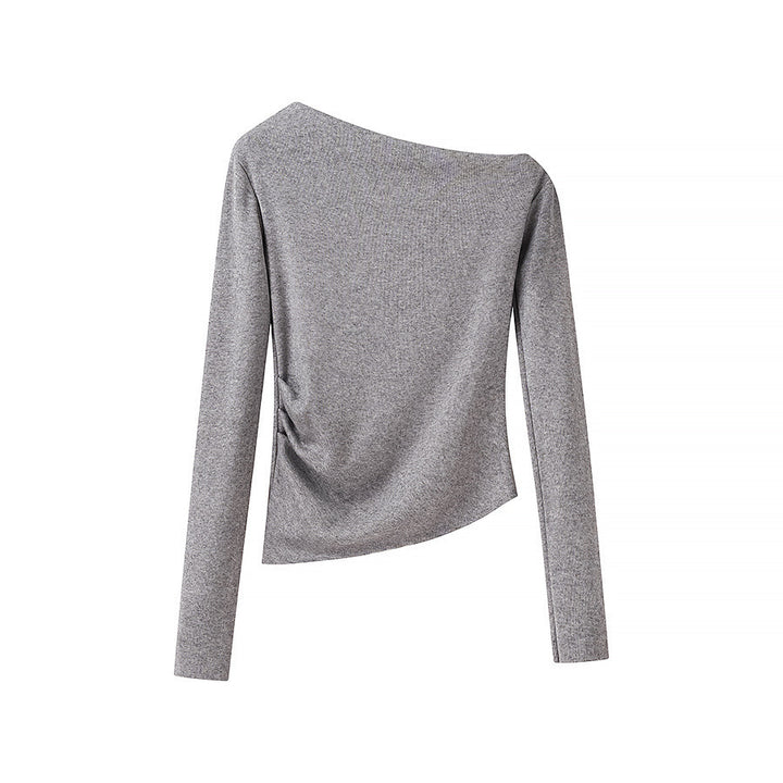 Dame asymmetrisk langærmet top med elegant flæsedesign Stilla