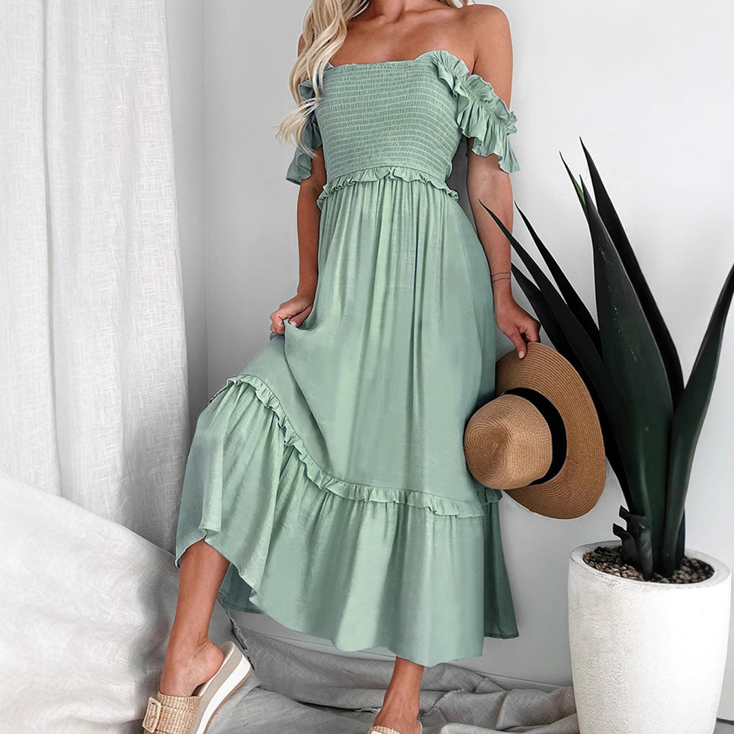 Dame lagdeling Smocked Maxi Kjole med Ruffle Detaljer Stilla