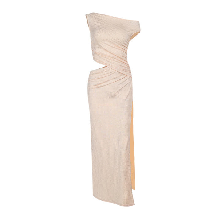 Dame Elegant Maxikjole med asymmetrisk snit og draperingsdetaljer Skovae
