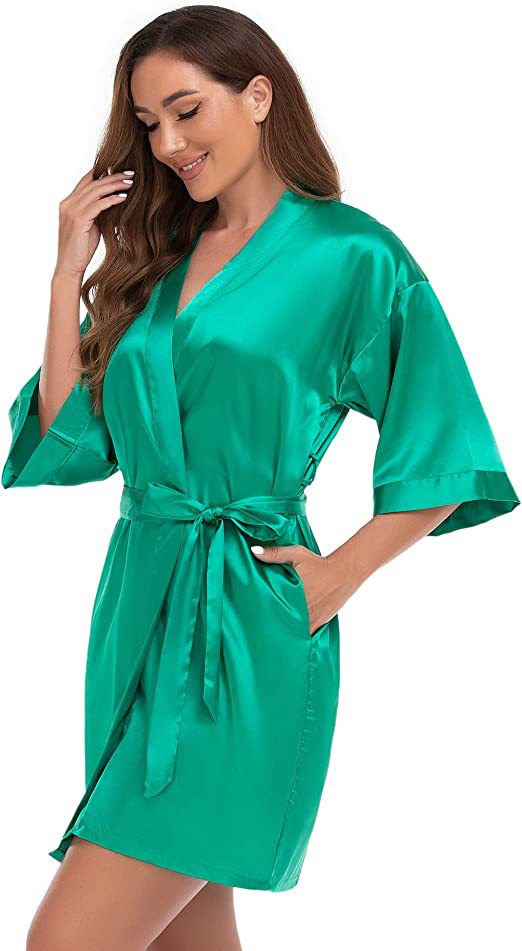 Dame Satin-Kimono-robe med bælte Stilla