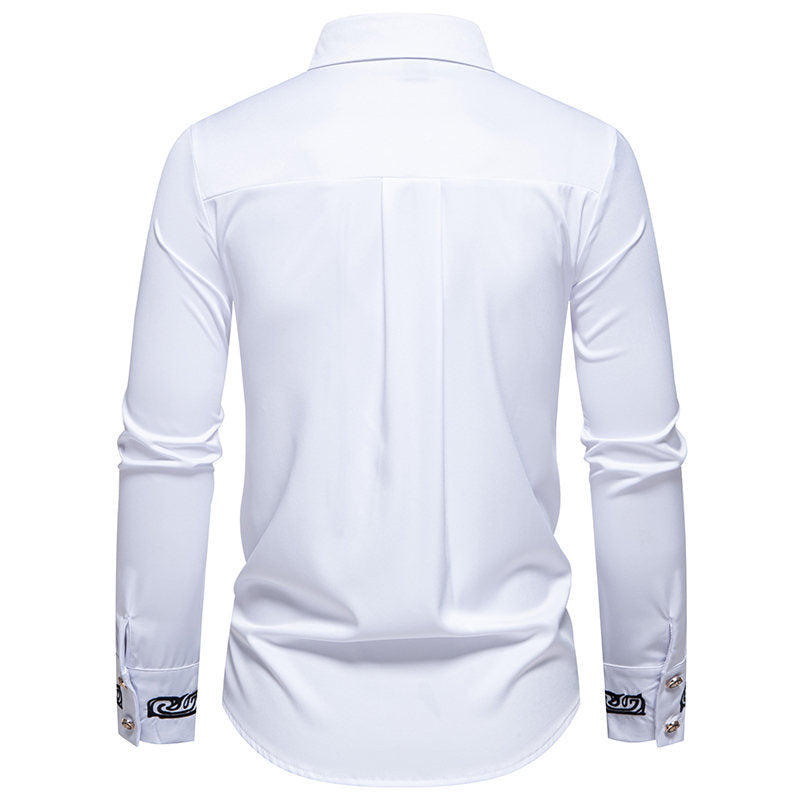 Herre Elegant Broderet Button-Up Skjorte Stilla
