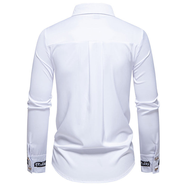 Herre Elegant Broderet Button-Up Skjorte Stilla