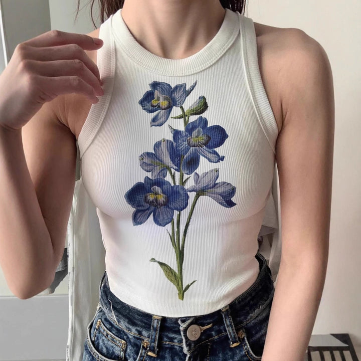 Dame ærmeløs top med blomster broderi Skovae