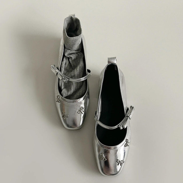 Dame Floral-dekorerede Metallic Mary Jane Flats Stilla