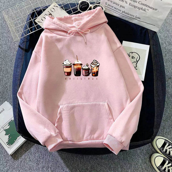 Dame hoodie med sødt drikkemotiv Skovae