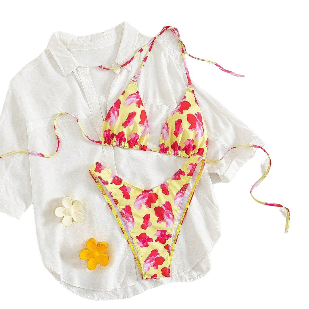 Dame Triangle-Bikini-Sæt med blomstret design Skovae