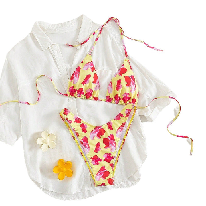 Dame Triangle-Bikini-Sæt med blomstret design Skovae