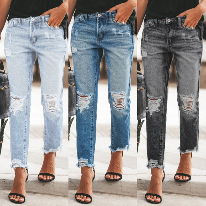 Damer Destroyed Mom Jeans med frynser og afslappet snit Skovae