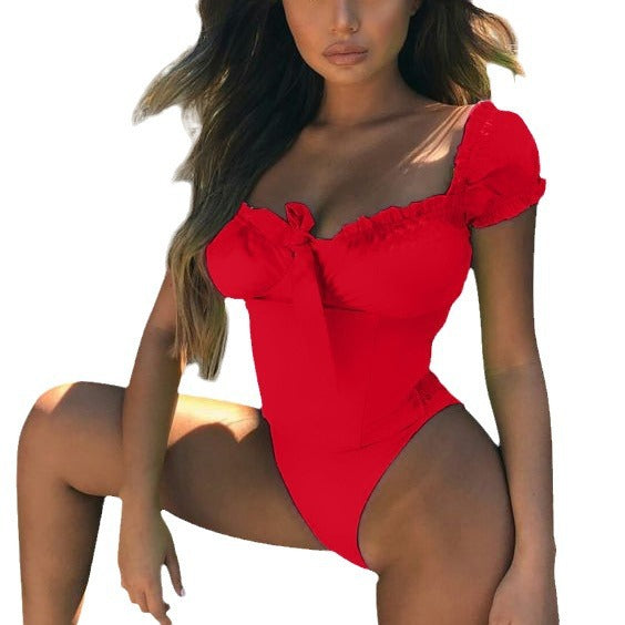 Dame badedragt med mode ruffle design Skovae