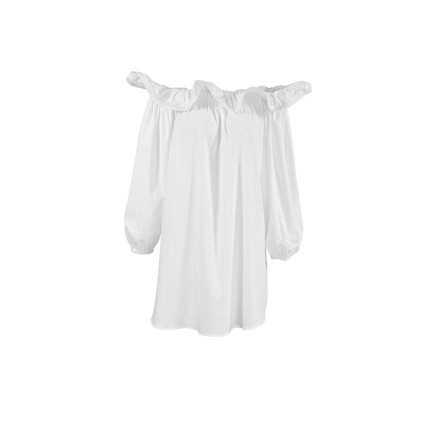Dame luftig Off-Shoulder kjole med flæsedetaljer og lange puffærmer Stilla