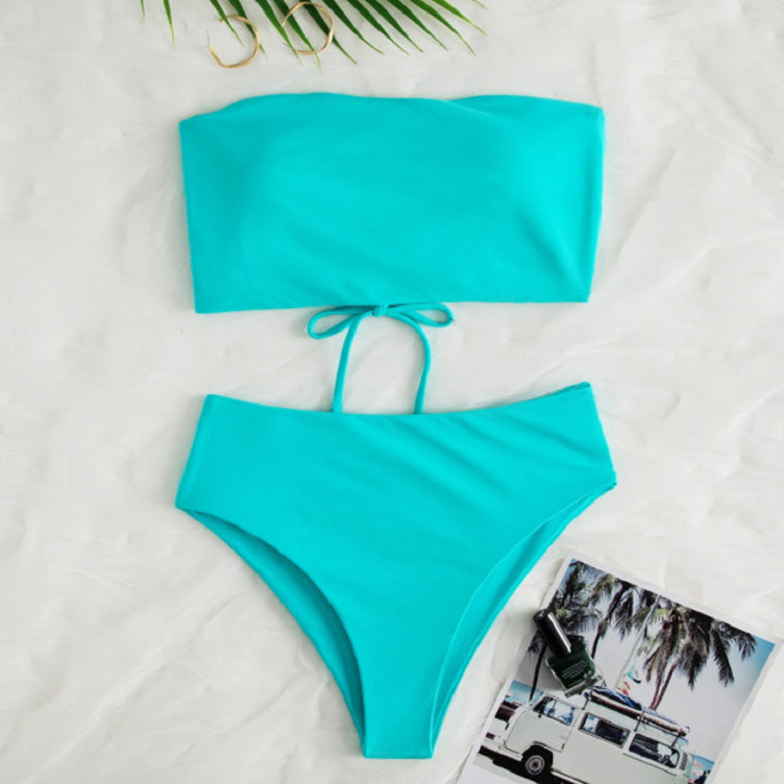 Dame bikini-sæt med bandeau-top og højtaljede bukser Stilla