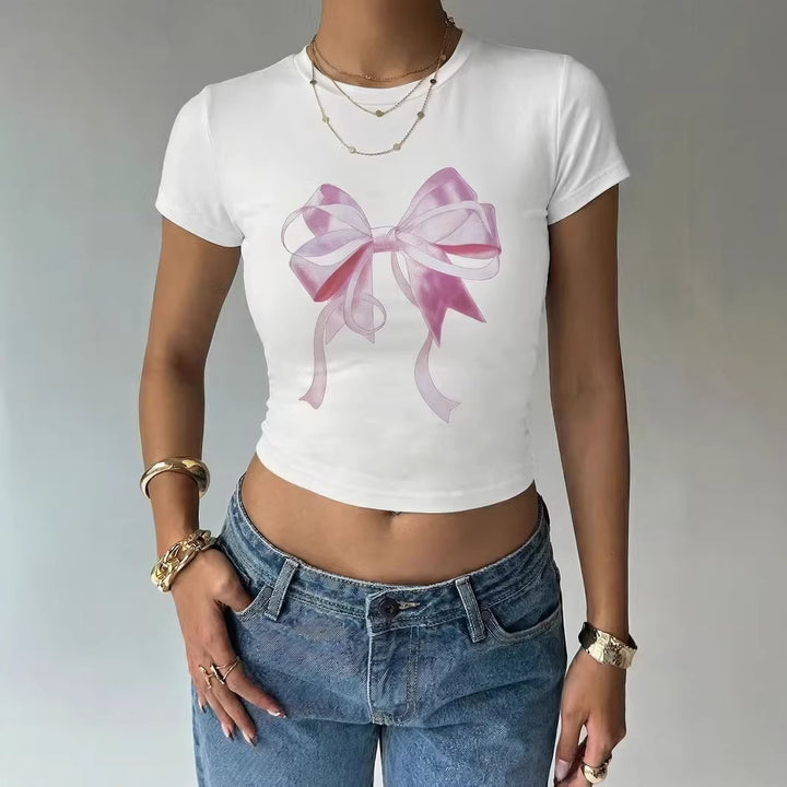 Dame Crop-Top med delikat sløjfemotiv Skovae