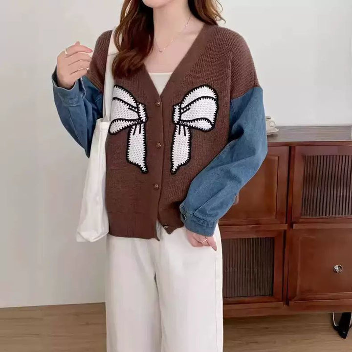 Dame Mode Cardigan med Dekorativ Sløjfe Broderi Stilla