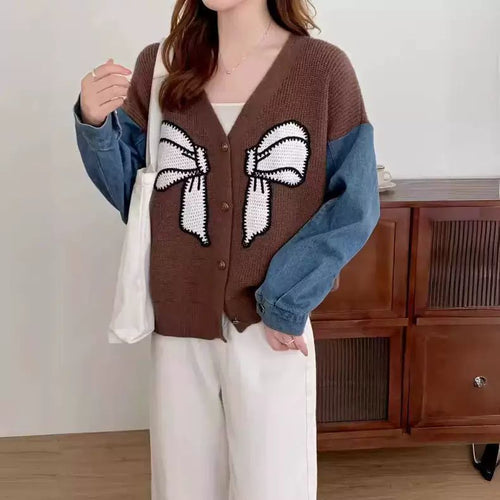 Dame Mode Cardigan med Dekorativ Sløjfe Broderi Stilla