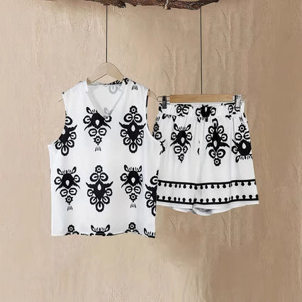 Dame Ærmeløs Trykt Loungewear Sæt Stilla