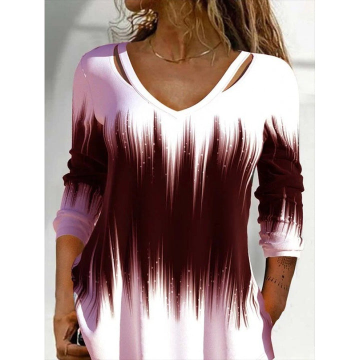 Dame tunika-shirt med v-hals og moderne farveskift Stilla