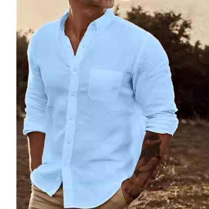 Herrer Elegant Linned skjorte med brystlomme og Slim Fit Stilla