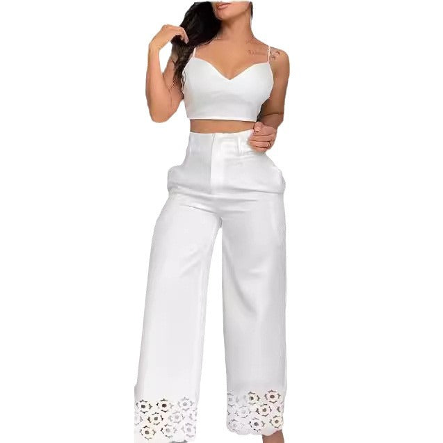 Dame To-delt Sæt med tidløst Crop-Top og elegant Højtaljebukser Stilla