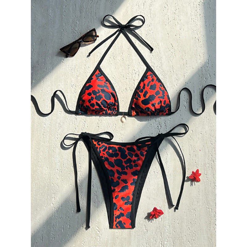 Dame trekant bikini med trendy dyreprint og justerbare stropper Skovae