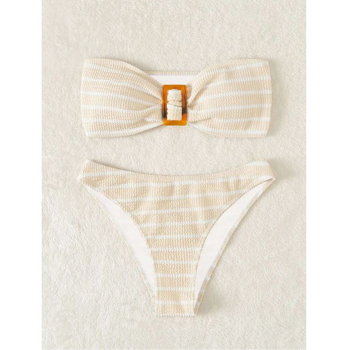 Dame Stribet Bandeau Bikini-Sæt med Dekorativ Spænde Stilla