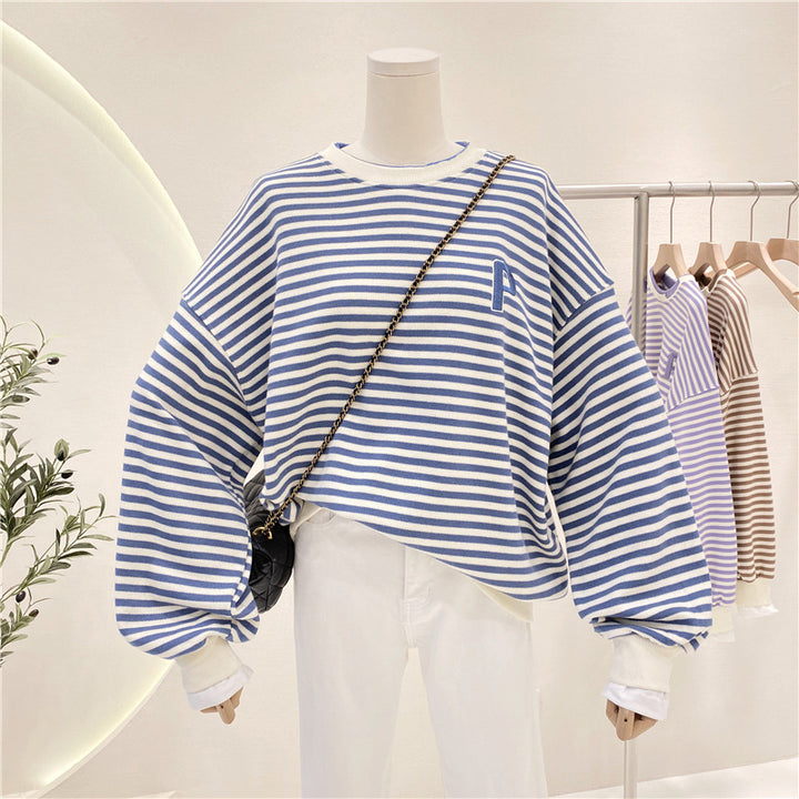 Dame Størrelser Stribet Sweatshirt med Statement-rib Stilla