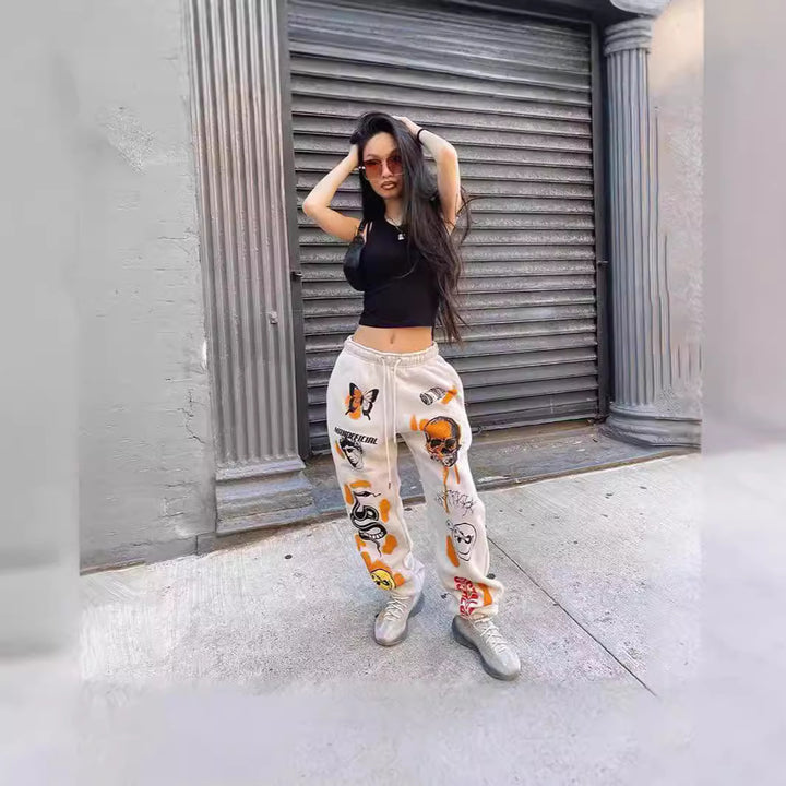 Dame Behagelige Sweatpant med kreative trykmotiver Stilla