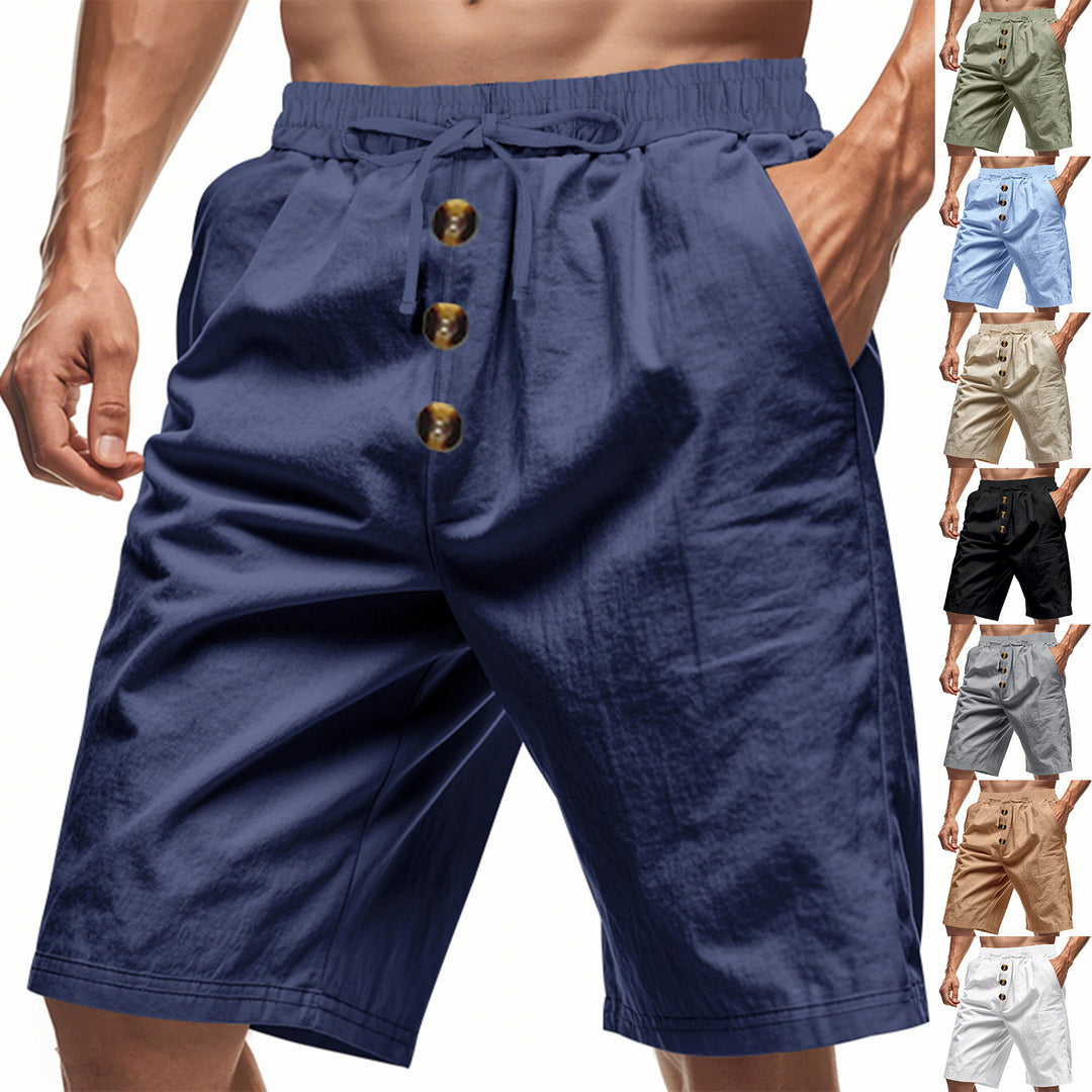 Herrer fritidsshorts med dekorative knapper og elastisk bånd Stilla