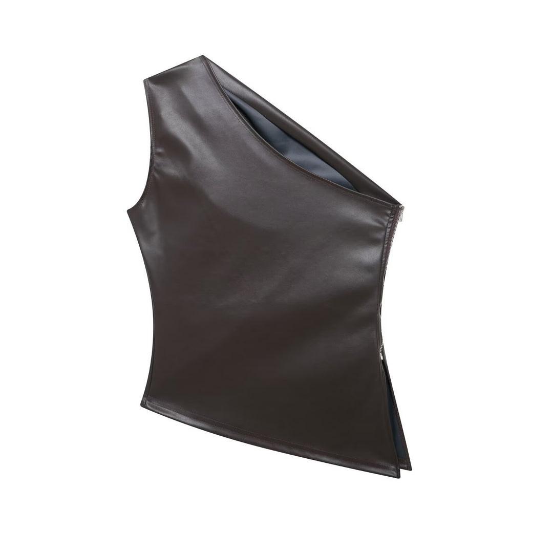 Femme Asymmetrisk Kunstlæder-Top Stilla