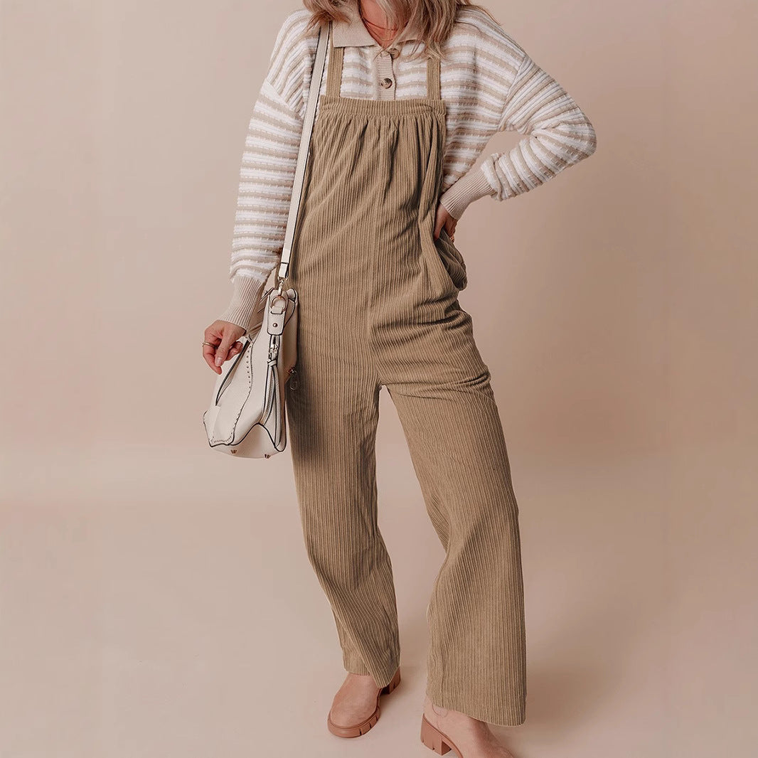 Dame Casual Cord Overall med Lomme og Justerbare Stropper Stilla