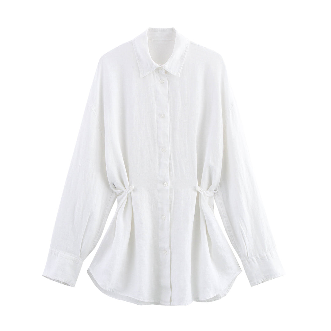 Dame Button-Up Bluse med bånd-sides detalje Stilla