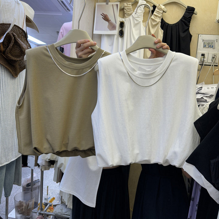 Dame Cropped Ærmeløs Top med elegant Uddybningdetail Stilla