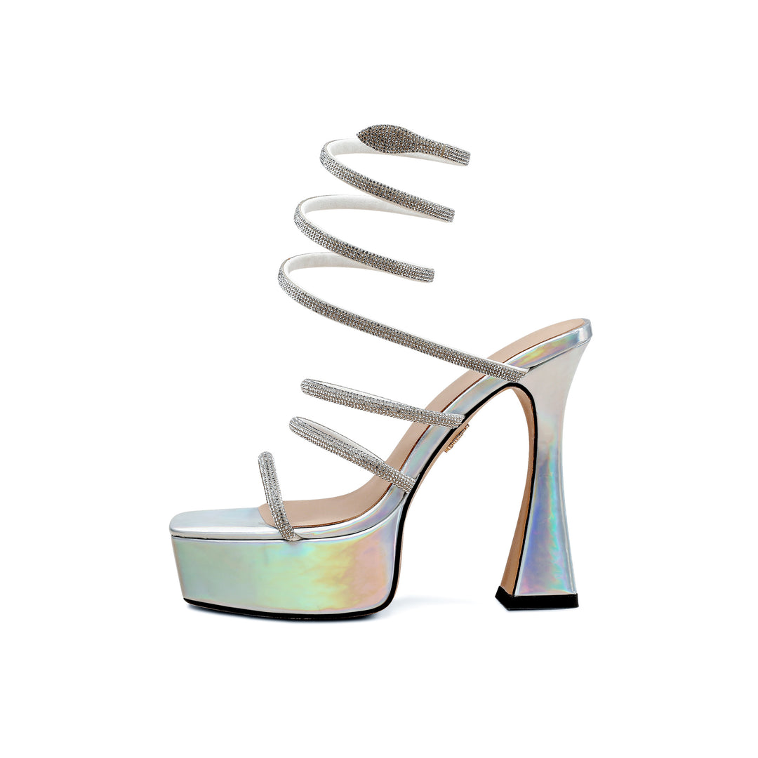 Femme High-Platform Strappy Stiletto Sande med skulpturelt hældesign Stilla