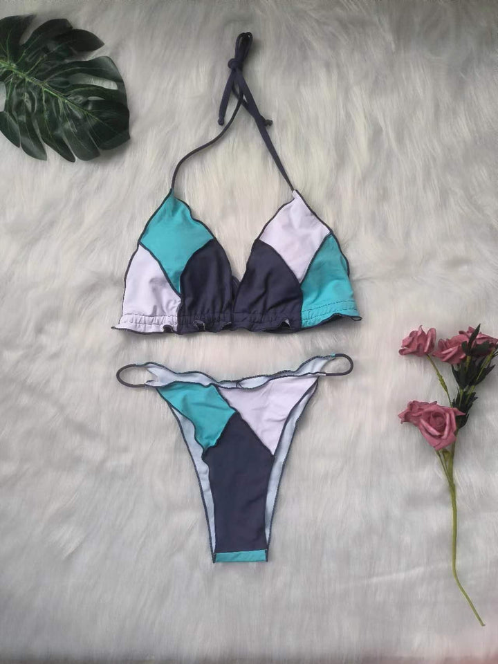 Dame triangel bikini sæt med geometrisk design Skovae