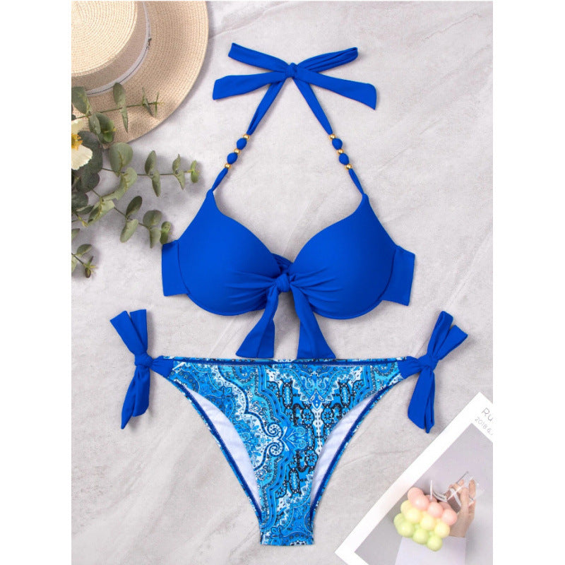 Dame Bikini-sæt med fashionable bindebånd og udarbejdet mønster Skovae