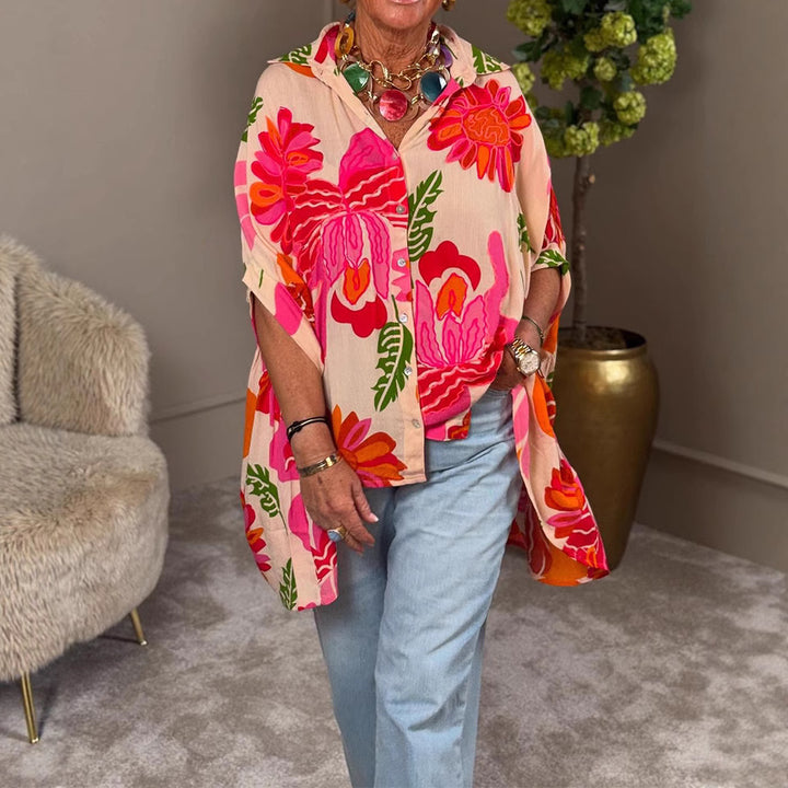 Kvinder's flydende kimono bluse med farverigt blomsterdesign Stilla
