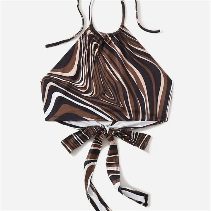 Dame trendy Halter-top med elegant indpakningsdesign og grafisk print Skovae
