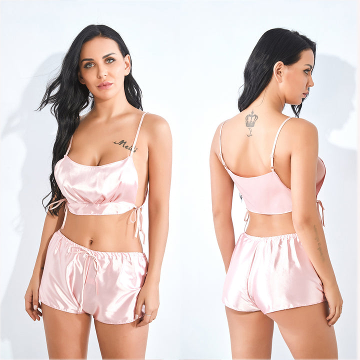 Dame Satin Crop Top og Shorts Sæt Stilla