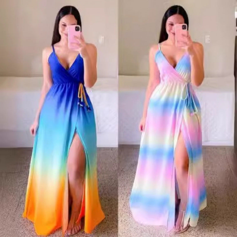 Femme Bohemian Stil Maxi Kjole med justerbare Spaghetti-stropper Stilla