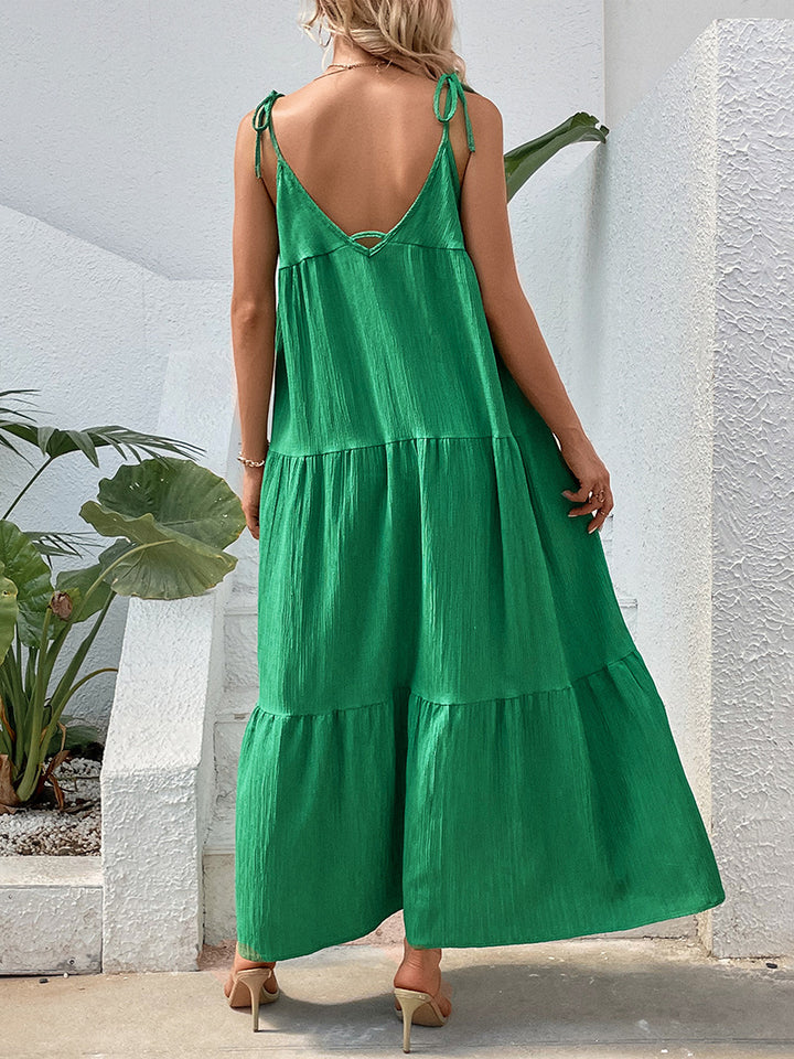 Femme Stribet Maxi-Kjole med justerbare Spaghetti-Stropper Stilla