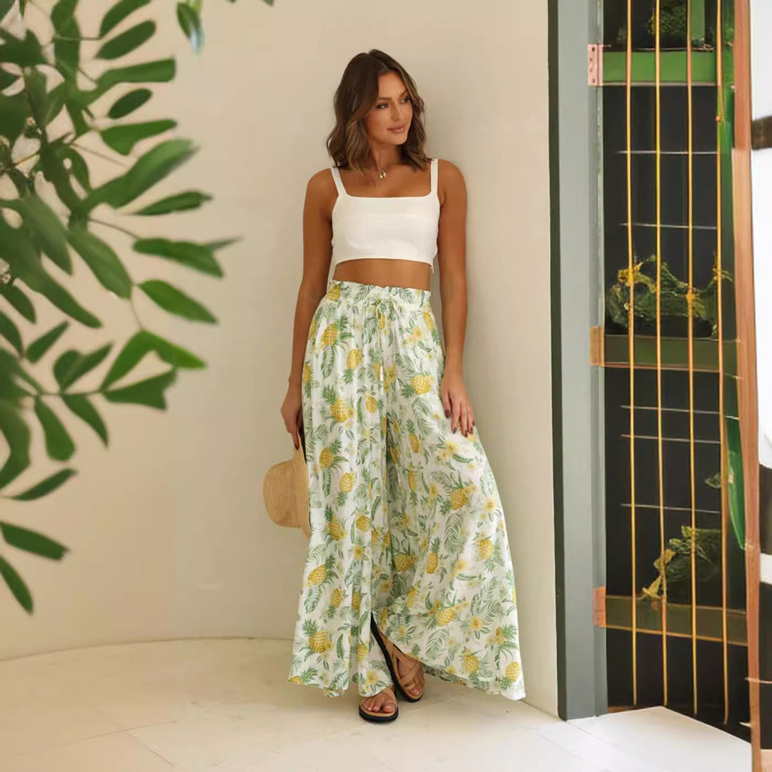Dame blomsterprint maxi-bukser Stilla