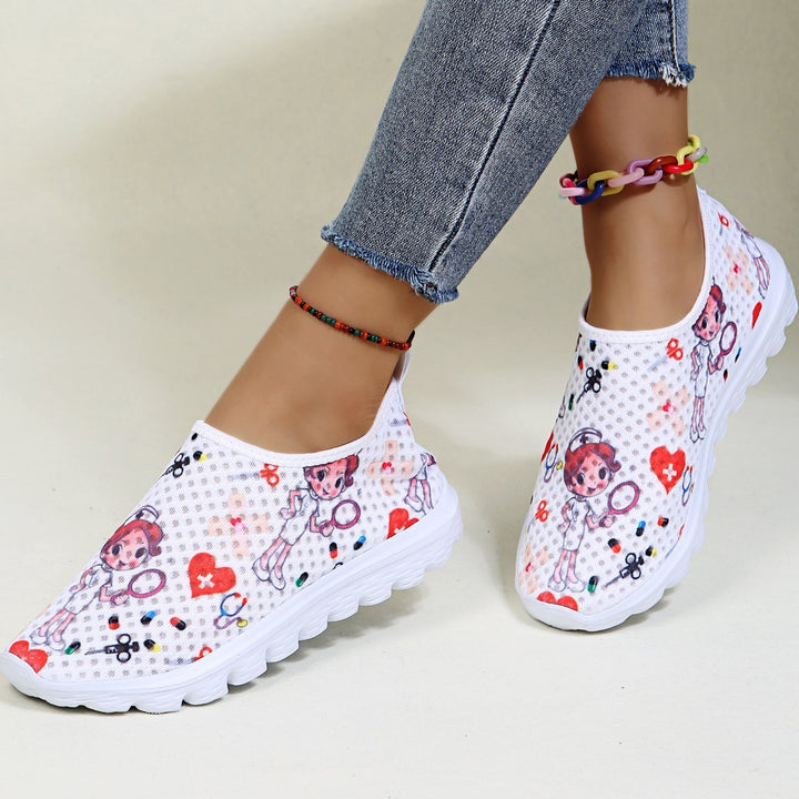 Dame Slip-On Sneakers med glædeligt motiv og skridsikker sål Stilla