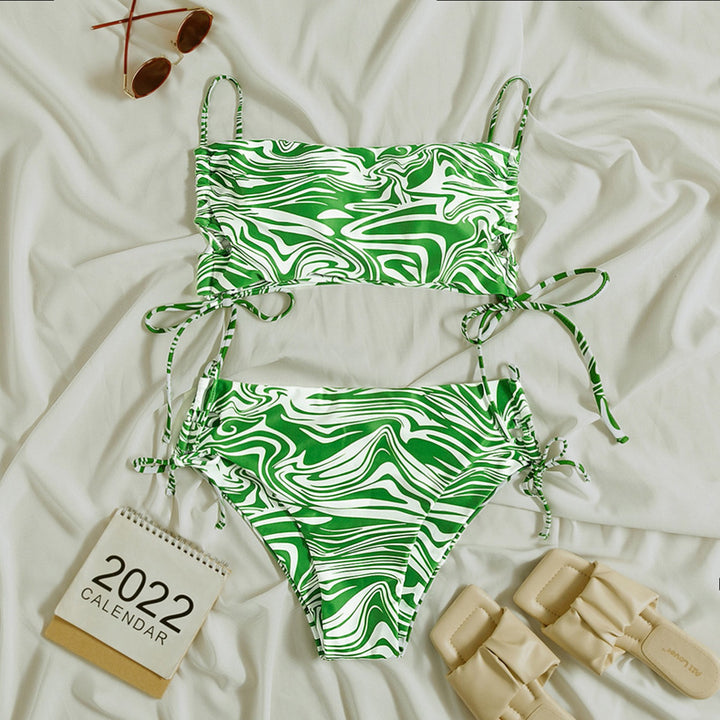 Dame Bikini-sæt med trendy bølkemønster og justerbare stropper Stilla
