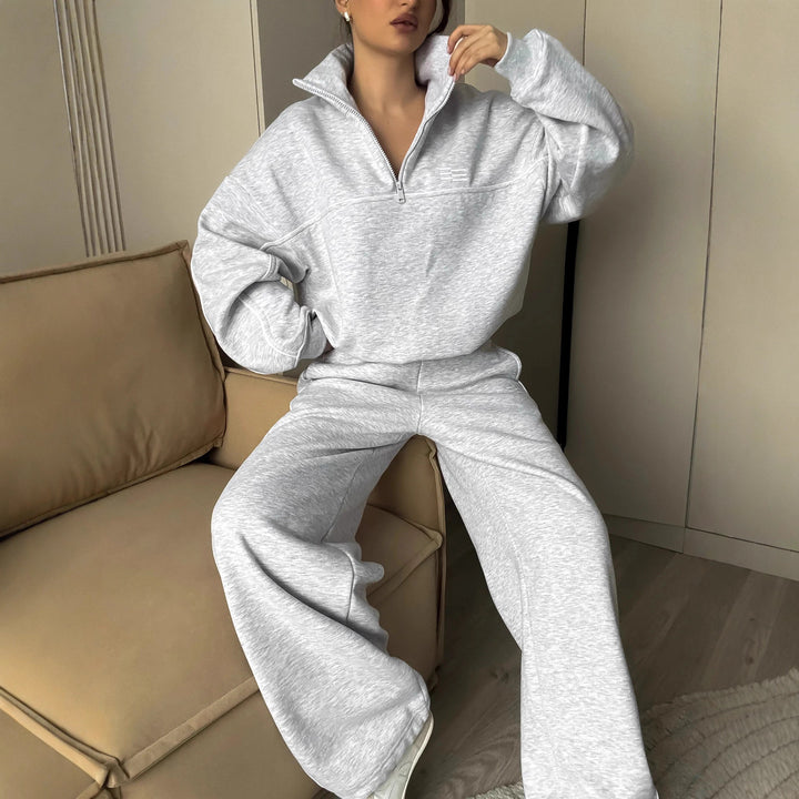 Kvinders sporty fritids loungewear sæt med høj krave og lynlås Skovae