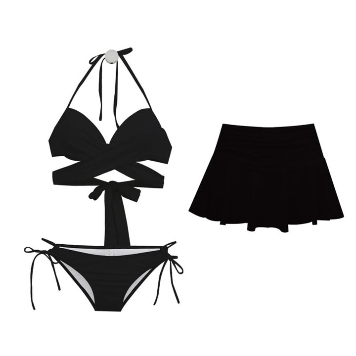 Dame bikini-sæt med kvalitets indpakningsoberste del og luftig A-linje nederdel look Stilla