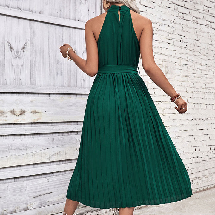 Damer Plisseret Maxi Kjole med Elegant Livrem Stilla